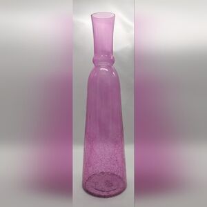 16 Inch Tall Magenta Pink Blenko-style Crackled Glass Vase